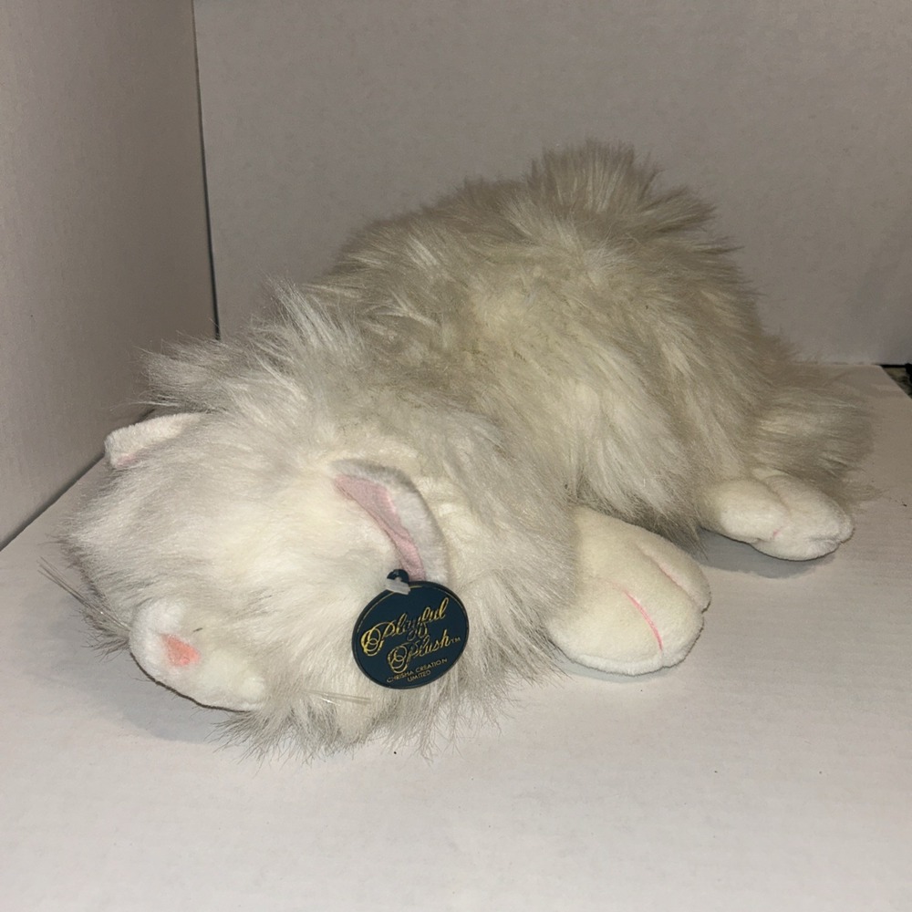Vintage Chrisha Playful Plush White Persian Cat Bell in Tail 18" NWT P1‎
